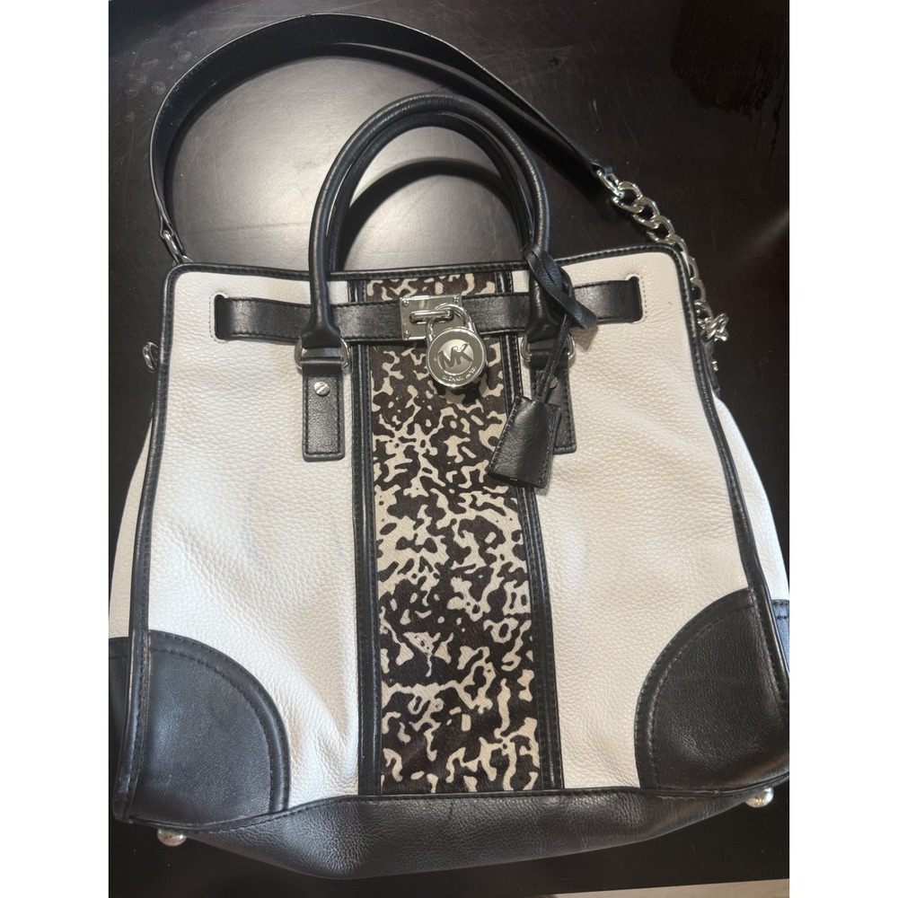 Michael Kors Large Hamilton Satchel Tote Animal Print Calf Hair Leather Bag READ